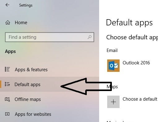 Selecting default app from menu